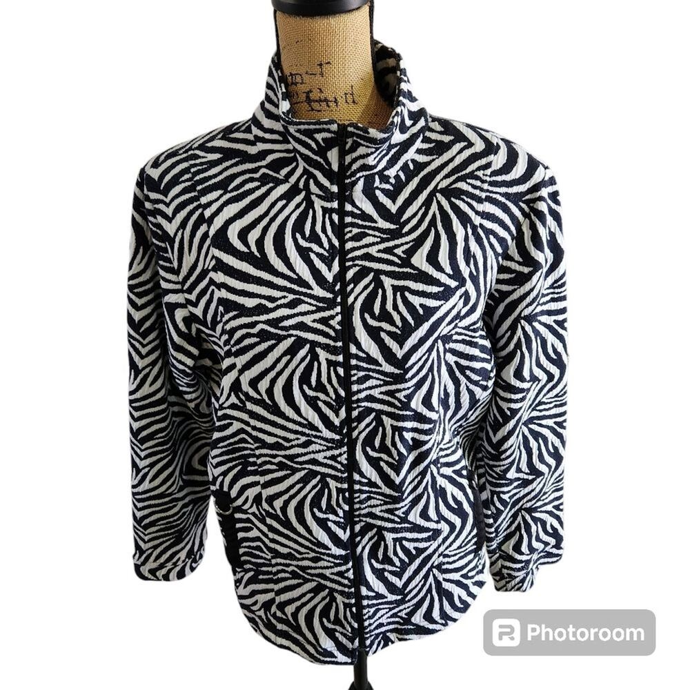 Rafael Sport Zebra Mock Turtleneck Zippered Jacket Womens SZ XL Mature Winter